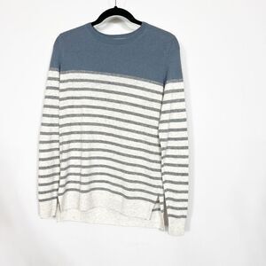 Vince Sweater Womens Small 100% Cashmere Striped Cream Neck Blue Gray Cream